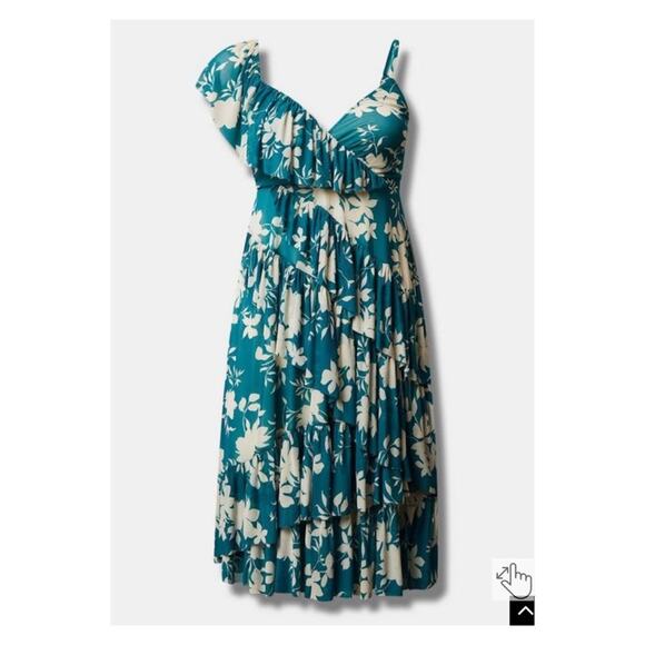 Torrid Teal Green Mesh Ruffle Surplice Midi Dress Sz.4 NWT - Picture 5 of 10